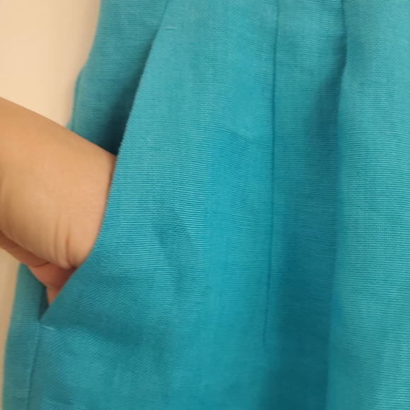 🎯Vintage Talbots Turquoise Irish Linen High Rise Pleated Front Wide Leg Pant 12 - Picture 4 of 16